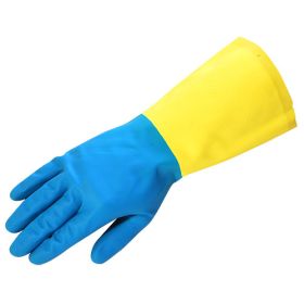 Global Glove 244 Blue Neoprene, Yellow Latex Gloves, Chemical Resistant, Medium, 12PK