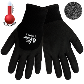 Global Glove 348INT Ice Gripster, Thermal, 3/4 Dipped Black Foam PVC, Double Layer Nylon Shell Glove, Large, 12PK