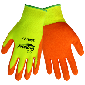 Global Glove 360HV Gripster Gloves, Hi-Vis Nylon Shell, Orange Foam Rubber Palm, XL, 12PK