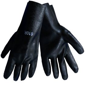 Global Glove 610R Black PVC Interlock Liner Glove, Semi Rough Finish, 10", Large, 12PK