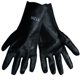 Global Glove 612R Black PVC Interlock Liner Glove, Semi Rough Finish, 12", Large, 12PK