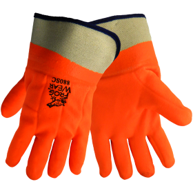 Global Glove 880SC FrogWear PVC Double Dipped High Visibility Glove w/Safety Cuff, Chemical Resistant, Large, 12PK