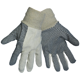 Global Glove C80D1 Cotton Canvas Wing Thumb Glove w/One Side Dotted, Knit Wrist Cuff, Men's 12PK