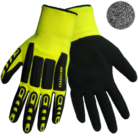 Global Glove CIA501MF Vise Gripster C.I.A. Gloves, Hi-Vis Nylon Shell, Mach Finish Black Nitrile Palm, 2XL, 12PK