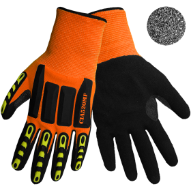 Global Glove CIA520MF Vise Gripster C.I.A Gloves, Hi-Vis Nylon Shell, Mach Finish Black Nitrile Palm, Large, 12PK