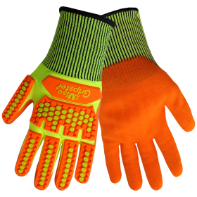 Global Glove CIA998MF Vise Gripster® C.I.A., Hi-Vis, Tuffalene® HDPE, Mach Finish Nitrile Gloves, Small, 12PK