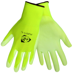 Global Glove PUG-11 Gloves, Neon Yellow Nylon, White Polyurethane Palm, 2XL, 12PK