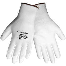 Global Glove PUG-12 Gloves, White Nylon, White Polyurethane Palm, 2XL, 12PK