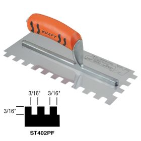 Kraft Tools ST402PF 3/16" x 3/16" x 3/16" Square-notch Trowel with ProForm® Handle