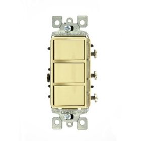 Leviton 1755-I Decora Three Rocker Combination Switch, 15 Amp, 120 Volt, Ivory