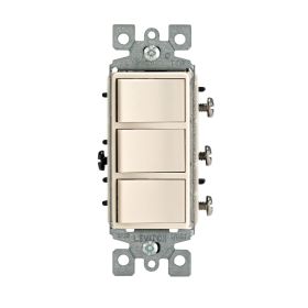Leviton 1755-T Decora Three Rocker Combination Switch, 15 Amp, 120 Volt, Light Almond