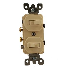 Leviton 5224-2T Duplex Style Single-Pole / Single-Pole AC Combination Switch, 15 Amp, 120/277 Volt, Light Almond