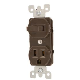 Leviton 5225 Duplex Style Single-Pole/5-15R AC Combination Switch, 15 Amp, 120 Volt, Brown