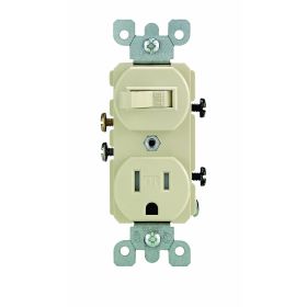 Leviton 5225-I Duplex Style Single-Pole/5-15R AC Combination Switch, 15 Amp, 120 Volt, Ivory
