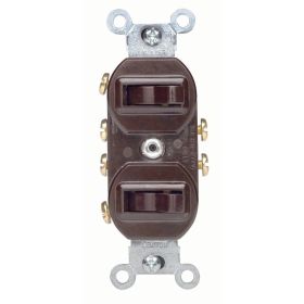 Leviton 5243 Duplex Style 3-Way/3-Way AC Combination Switch, 15 Amp, 120/277 Volt, Brown