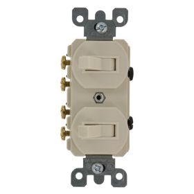 Leviton 5243-T Duplex Style 3-Way/3-Way AC Combination Switch, 15 Amp, 120/277 Volt, Light Almond