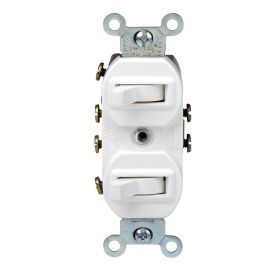 Leviton 5243-W Duplex Style 3-Way/3-Way AC Combination Switch, 15 Amp, 120/277 Volt, White