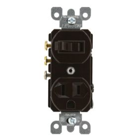 Leviton 5245 Duplex Style 3-Way/5-15R AC Combination Switch, 15 Amp, 120 Volt, Brown