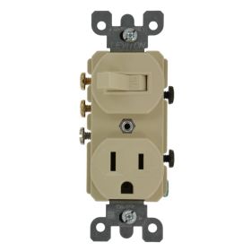 Leviton 5245-I Duplex Style 3-Way/5-15R AC Combination Switch, 15 Amp, 120 Volt, Ivory