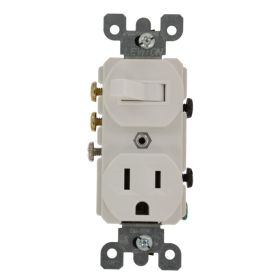 Leviton 5245-W Duplex Style 3-Way/5-15R AC Combination Switch, 15 Amp, 120 Volt, White