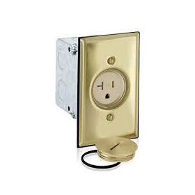 Leviton 5349-TFB 1-Gang Single Receptacle Floor Box, Tamper-Resistant, Brass Finish, 20-Amp, 125V