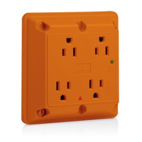 Leviton 5480-IG Surge Protector Four-In-1 Receptacle, 15 Amp, 125 Volt, 5-15R NEMA, Orange