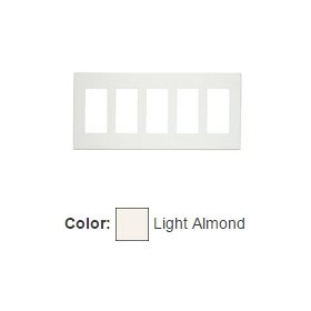 Leviton 80321-ST Decora Wallplate, Screwless, Standard Size, Gang 5, Light Almond