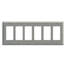 Leviton 80436-GY Decora Wallplate, Standard Size, Gang 6, Gray