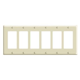 Leviton 80436-I Decora Wallplate, Standard Size, Gang 6, Ivory