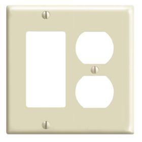 Leviton 80455-I Combination Wallplate, Standard Size, Gang 2, Ivory