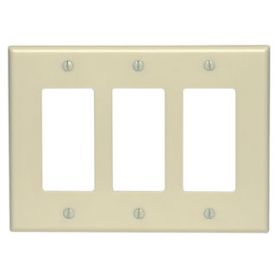 Leviton 80611-I Decora Wallplate, Midway Size, Gang 3, Ivory