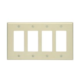 Leviton 80612-I Decora Wallplate, Midway Size, Gang 4, Ivory