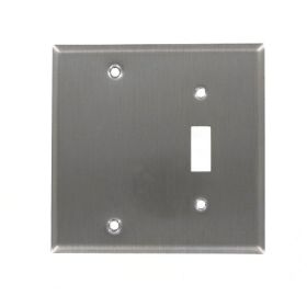 Leviton 84006-40 Combination Wallplate, Standard Size, Gang 2, Brushed Stainless Steel