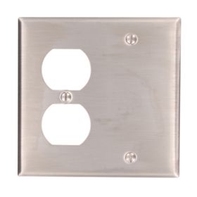 Leviton 84008-40 Combination Wallplate, Standard Size, Gang 2, Stainless Steel