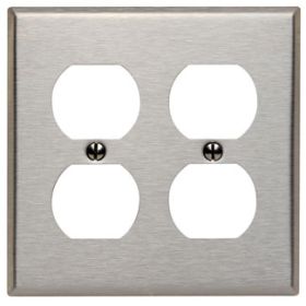 Leviton 84016 Receptacle Wallplate, Standard Size, Gang 2, Stainless Steel