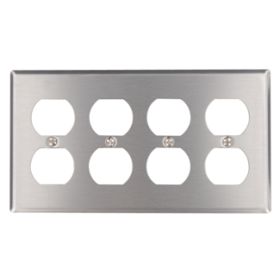 Leviton 84041-40 Receptacle Wallplate, Standard Size, Gang 4, Stainless Steel