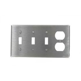 Leviton 84043 Combination Wallplate, Standard Size, Gang 4, Stainless Steel