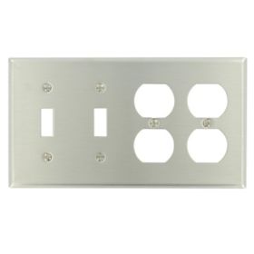 Leviton 84045-40 Combination Wallplate, Standard Size, Gang 4, Brushed Stainless Steel