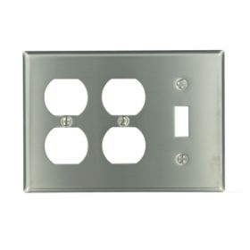 Leviton 84047-40 Combination Wallplate, Standard Size, Gang 3, Brushed Stainless Steel