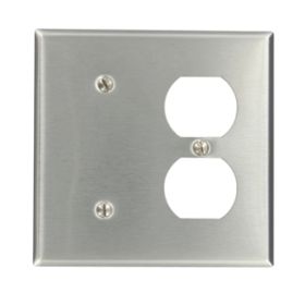 Leviton 84087-40 Combination Wallplate, Standard Size, Gang 2, Stainless Steel