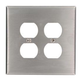 Leviton 84116 Receptacle Wallplate, Oversized, Gang 2, Stainless Steel