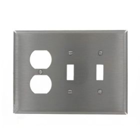 Leviton 84121-40 Combination Wallplate, Oversized, Gang 3, Brushed Stainless Steel