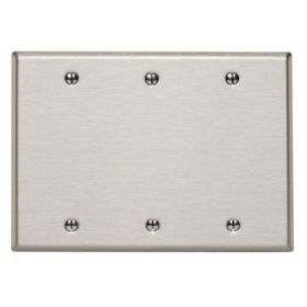 Leviton 84133-40 Blank Wallplate, Oversized, Gang 3, Brushed Stainless Steel