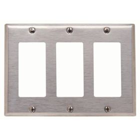 Leviton 84411-40 Decora Wallplate, Standard Size, Gang 3, Brushed Stainless Steel