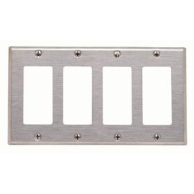 Leviton 84412-40 Decora Wallplate, Standard Size, Gang 4, Brushed Stainless Steel