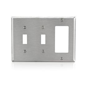 Leviton 84421-40 Combination Wallplate, Standard Size, Gang 3, Brushed Stainless Steel