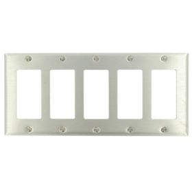 Leviton 84423-40 Decora Wallplate, Standard Size, Gang 5, Brushed Stainless Steel