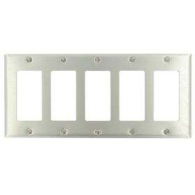 Leviton 84423-40 Decora Wallplate, Standard Size, Gang 5, Brushed Stainless Steel