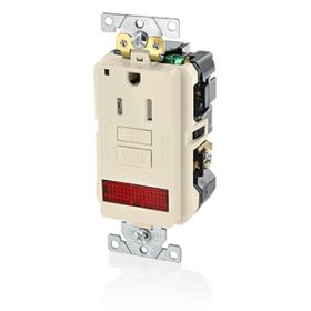 Leviton GFPL1-PLI Self-Test GFCI Receptacle, Combination with Light, 15 Amp, 125 Volt, 5-15R NEMA