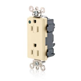 Leviton M1626-PLI Extra Heavy Duty Hospital Grade Decora Receptacle, 15 Amp, 125 Volt